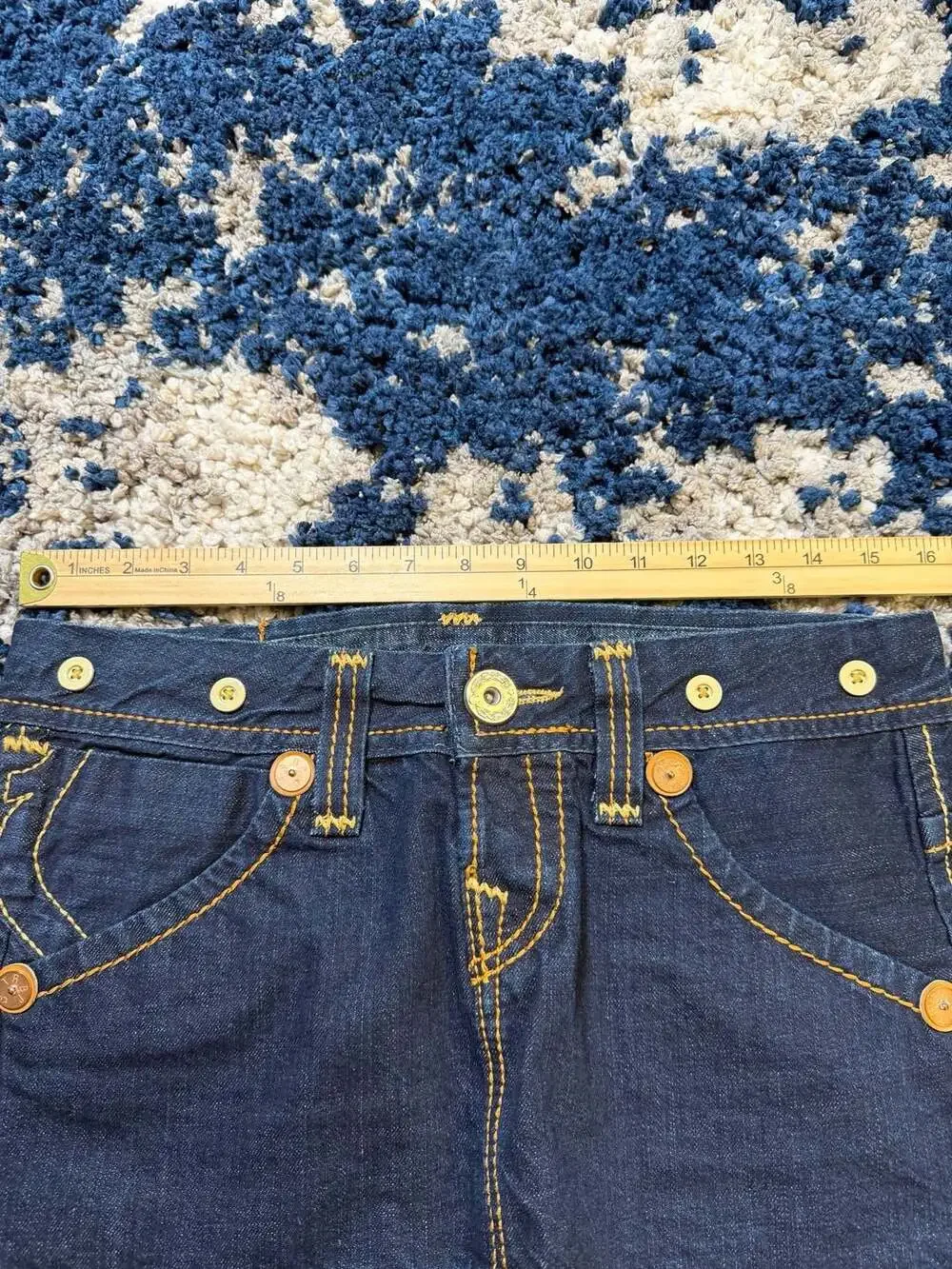 True Religion Joey Dark Wash Denim Mini Skirt Big T Stitch - Picture 4 of 5